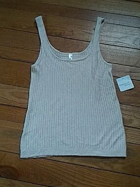Ribbed Scoop-Neck Tank in Light Tan